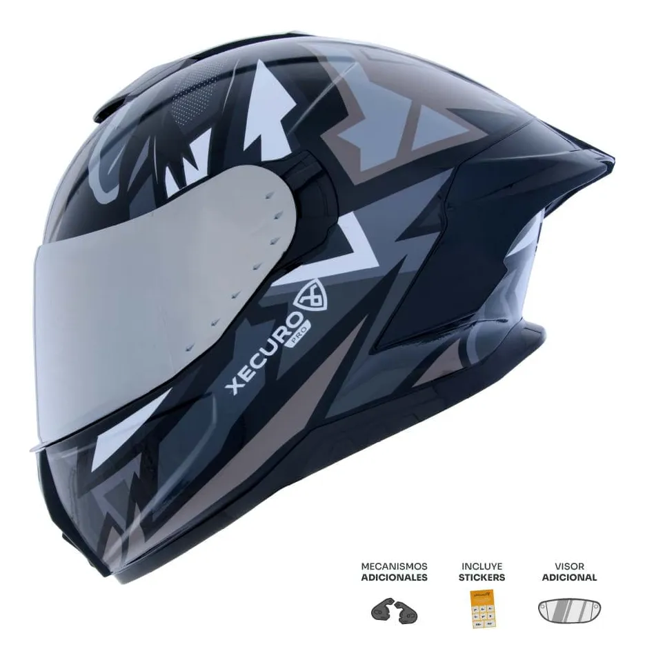 CASCOXECUROintegral923grisVISORplataPRORACERMOTOS